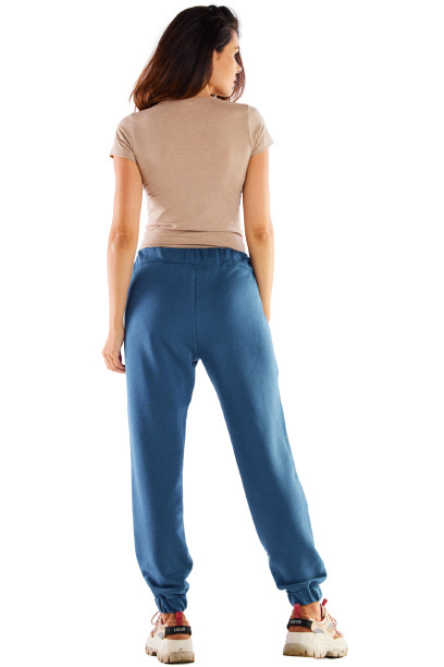 Spodnie damskie dresowe luźne bawełniane z kieszeniami niebieskie